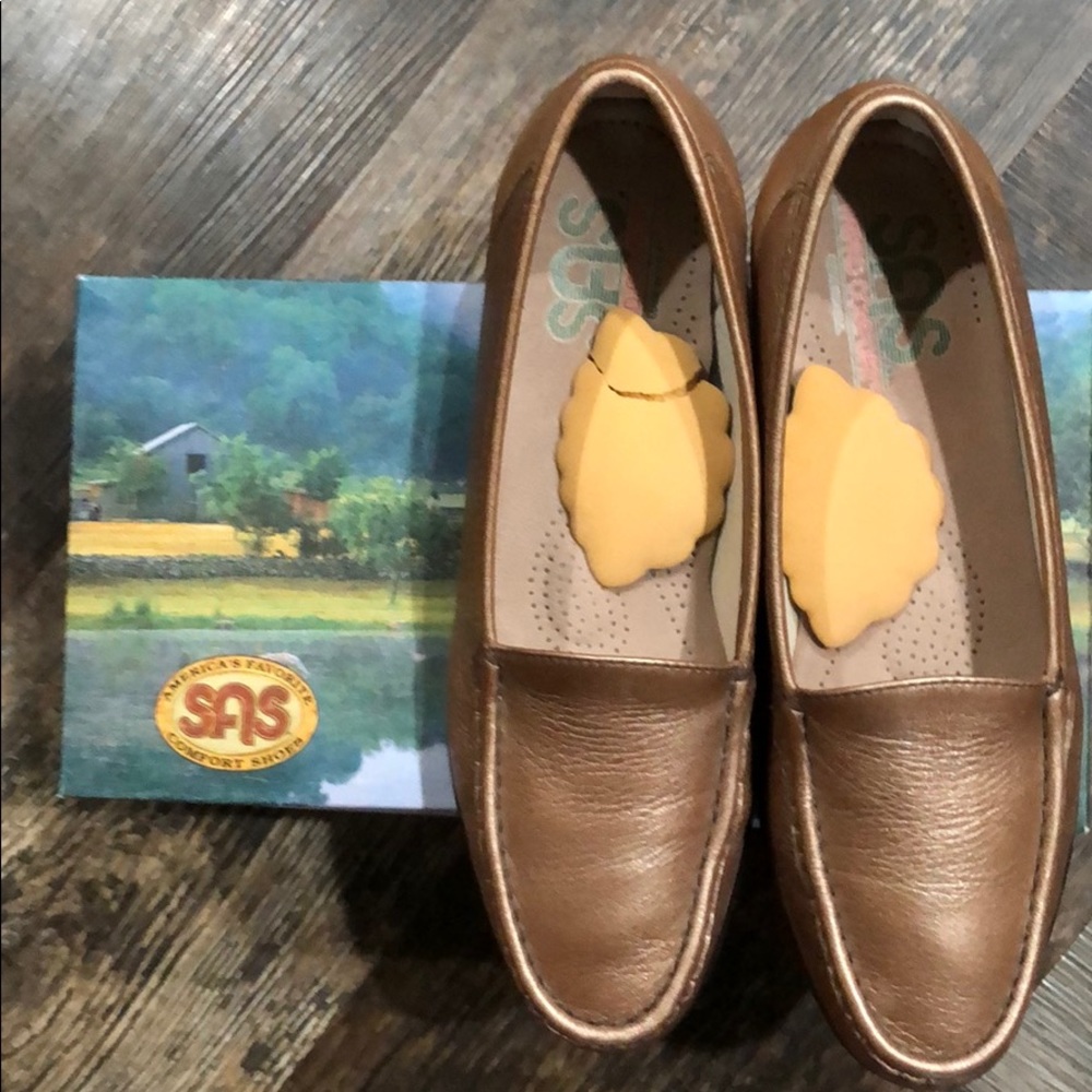 SAS Simple Copper slip-on loafer style shoes.